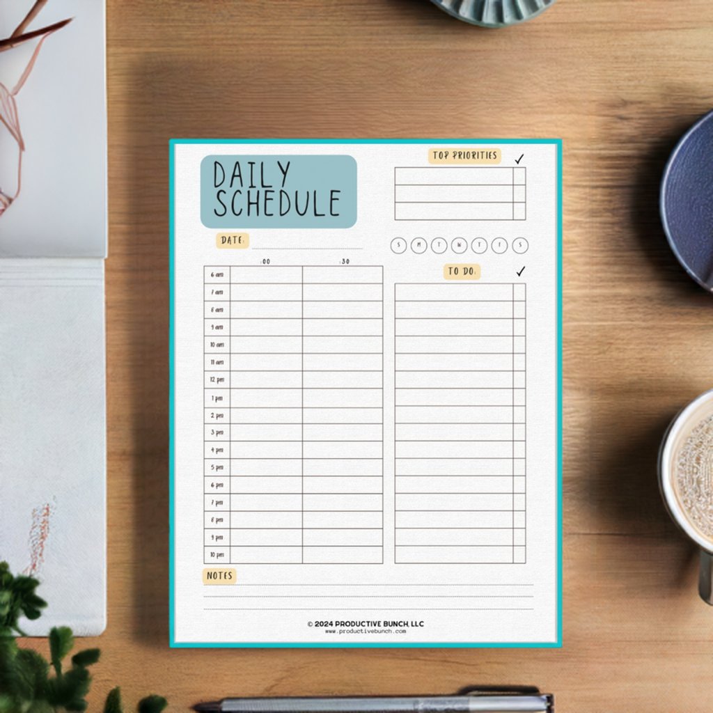 Daily Half-Hourly Schedule Planner Pad