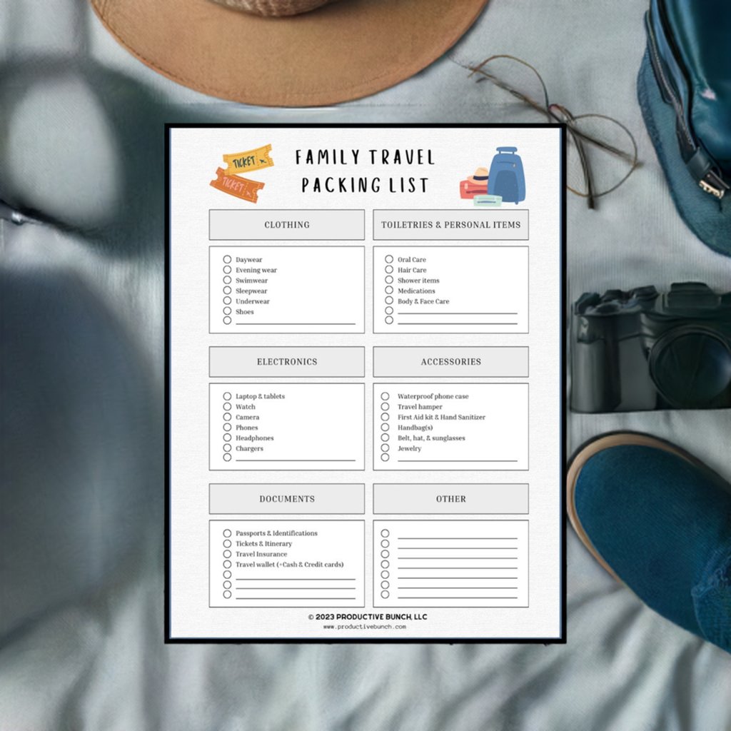Family Travel Packing List Pad