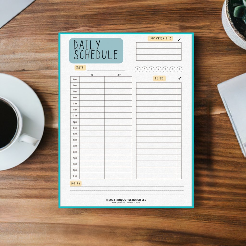 Daily Half-Hourly Schedule Planner Pad