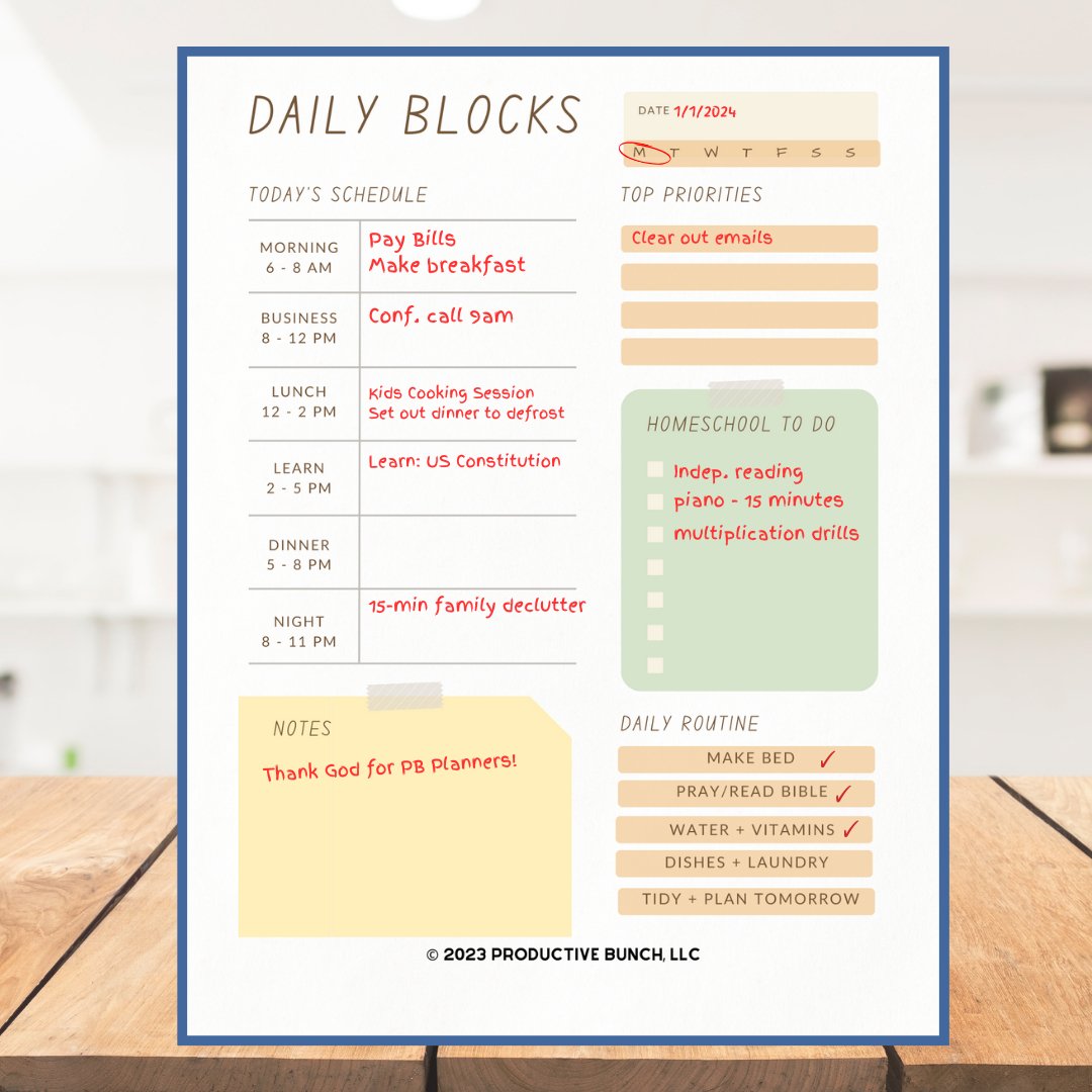 Optimize homeschooling with a daily block schedule pad homeschool edition. Stay organized!