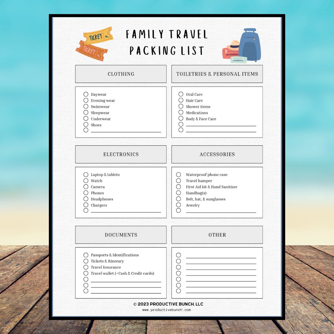 Family Travel Packing List Pad