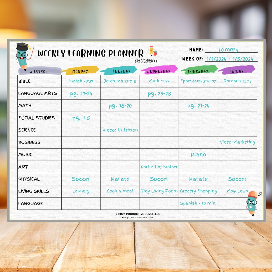 Weekly Learning Planner Kids Edition