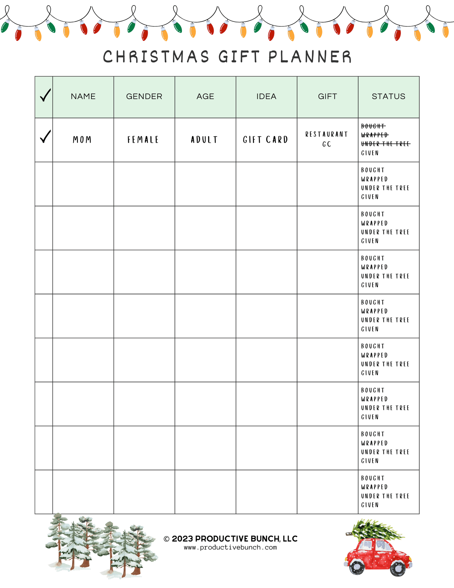 Christmas Gift Planner Pad