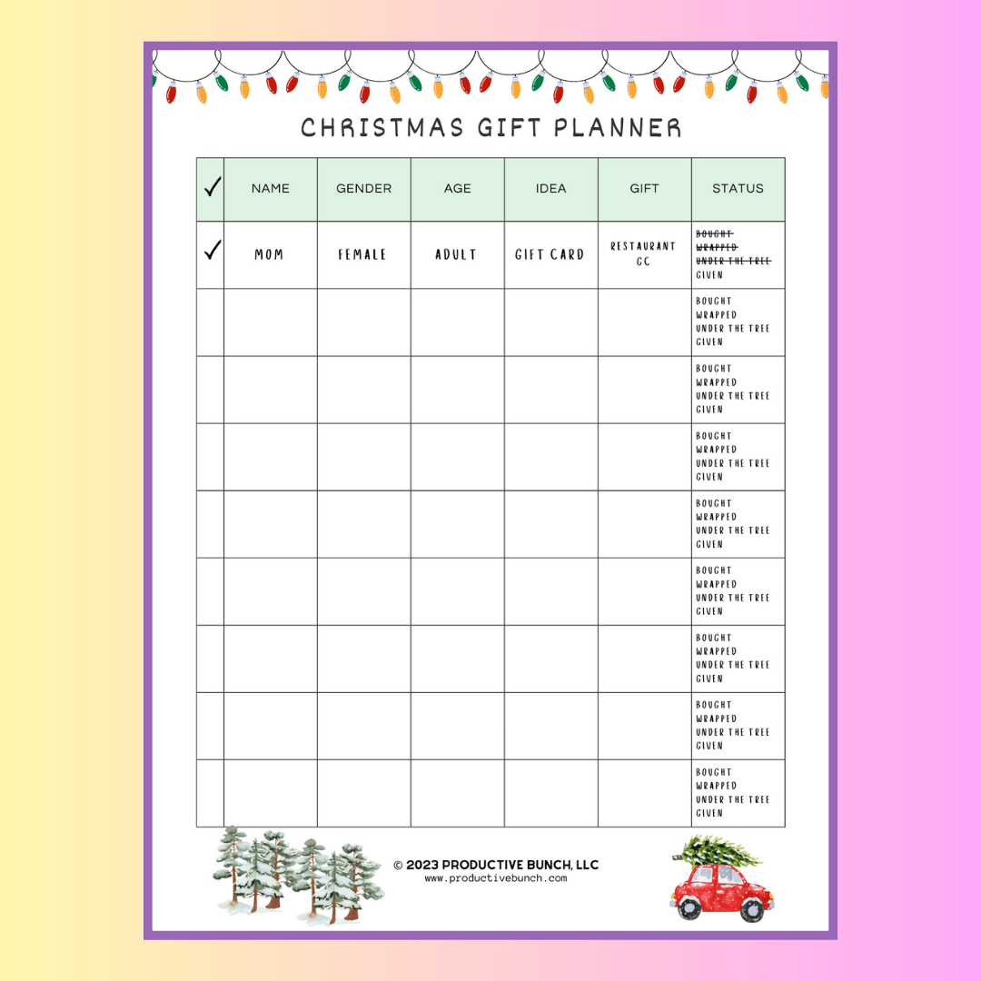 Christmas Gift Planner Pad