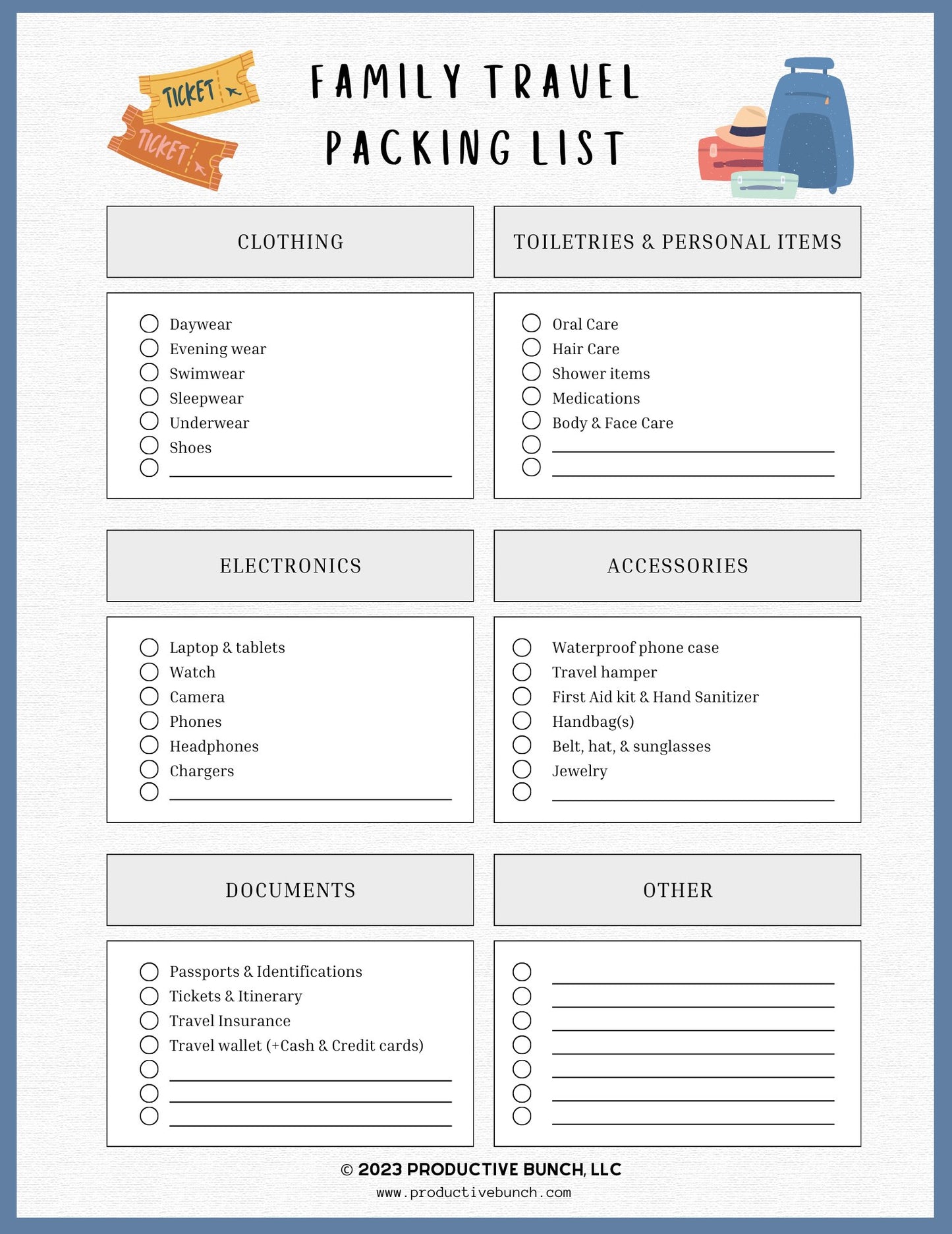 Family Travel Packing List Pad