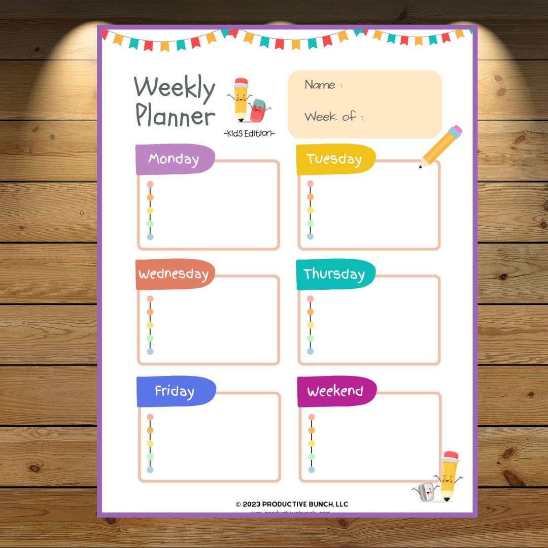 Foster organization and creativity with the colorful Kids Weekly Planner Pad.