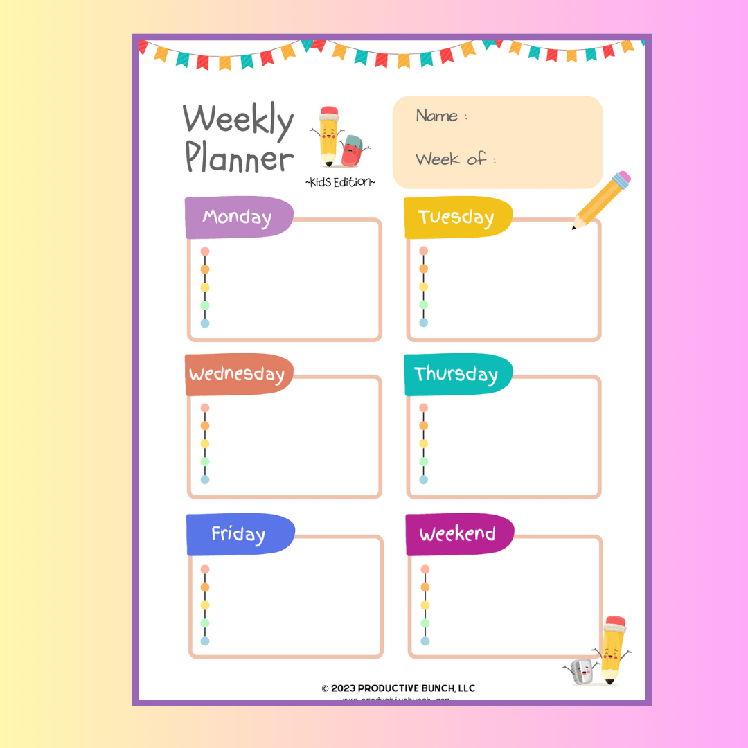 Foster organization and creativity with the colorful Kids Weekly Planner Pad.