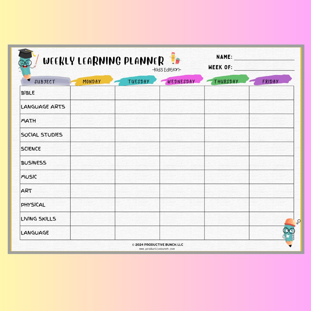 Weekly Learning Planner Kids Edition