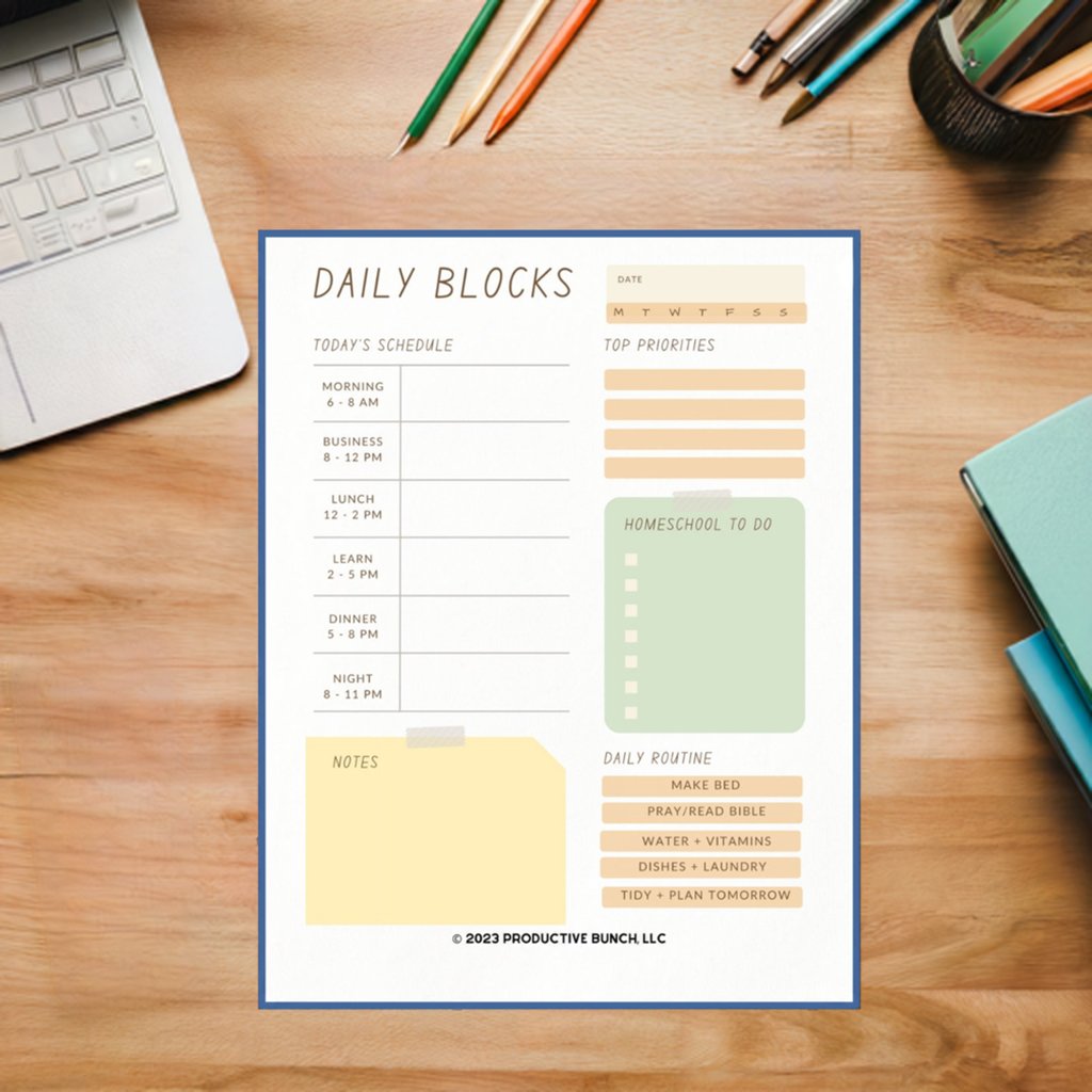 Daily Block Schedule Pad Homeschool Edition