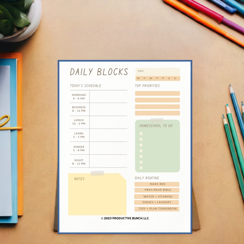 Daily Block Schedule Pad Homeschool Edition