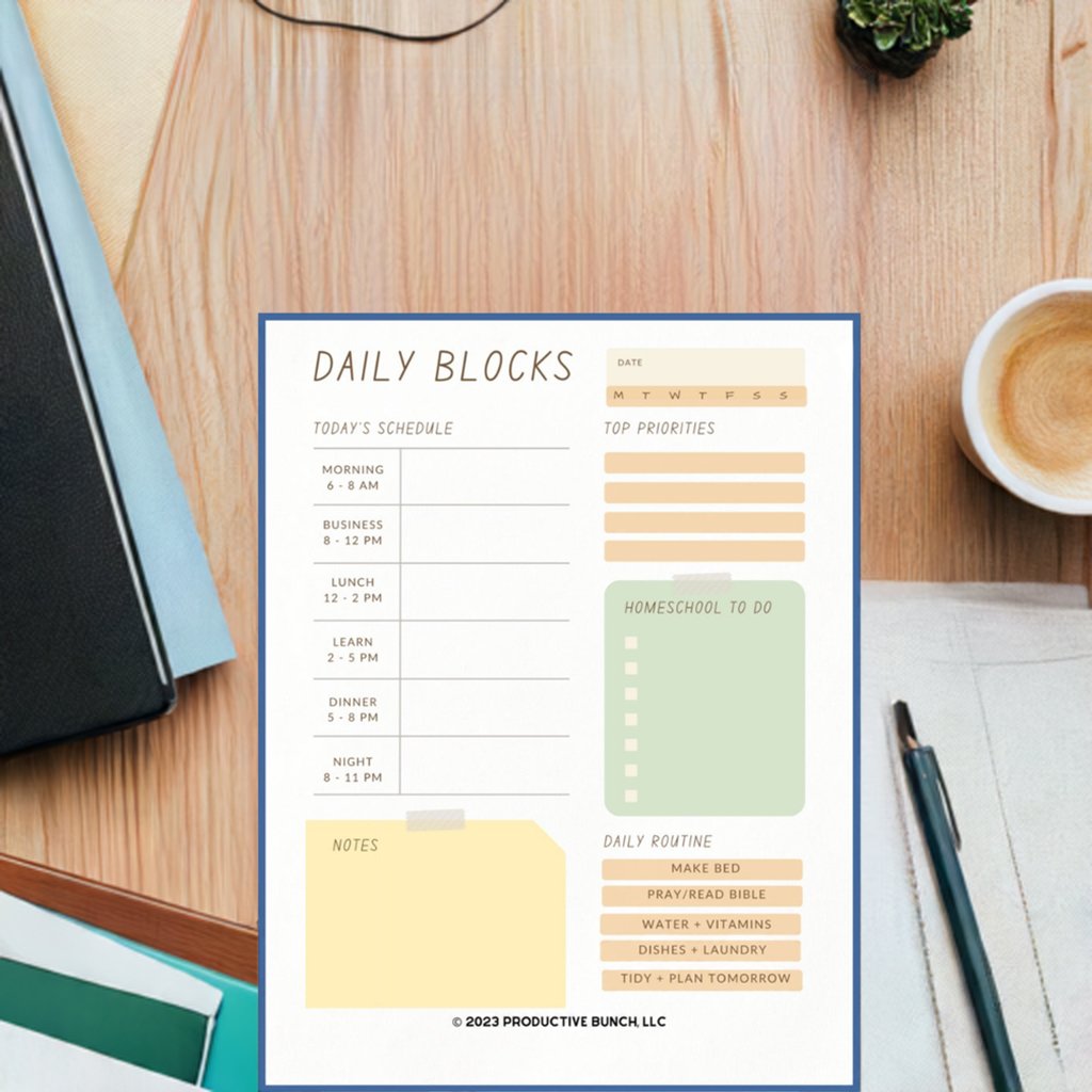 Daily Block Schedule Pad Homeschool Edition