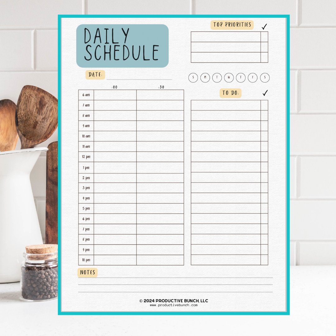 Daily Half-Hourly Schedule Planner Pad