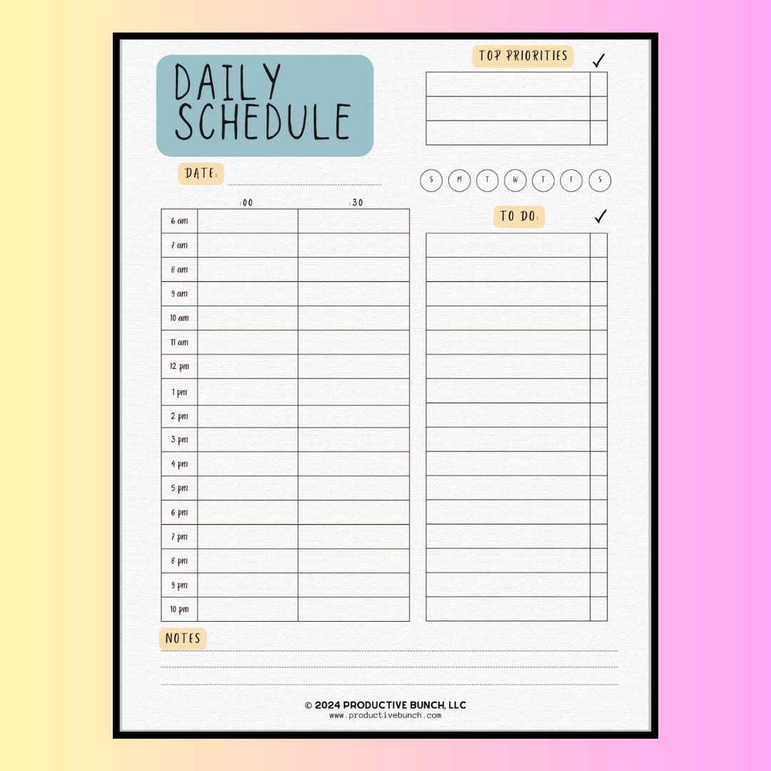 Daily Half-Hourly Schedule Planner Pad