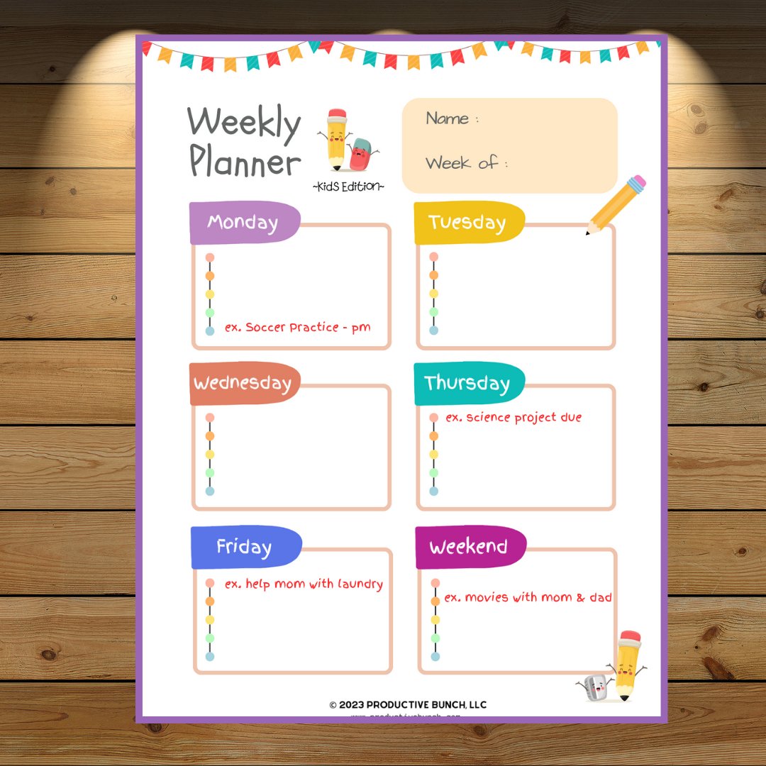 Foster organization and creativity with the colorful Kids Weekly Planner Pad.
