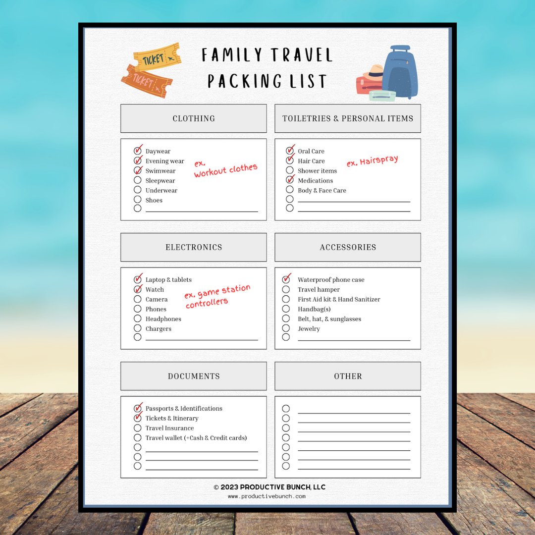 Family Travel Packing List Pad