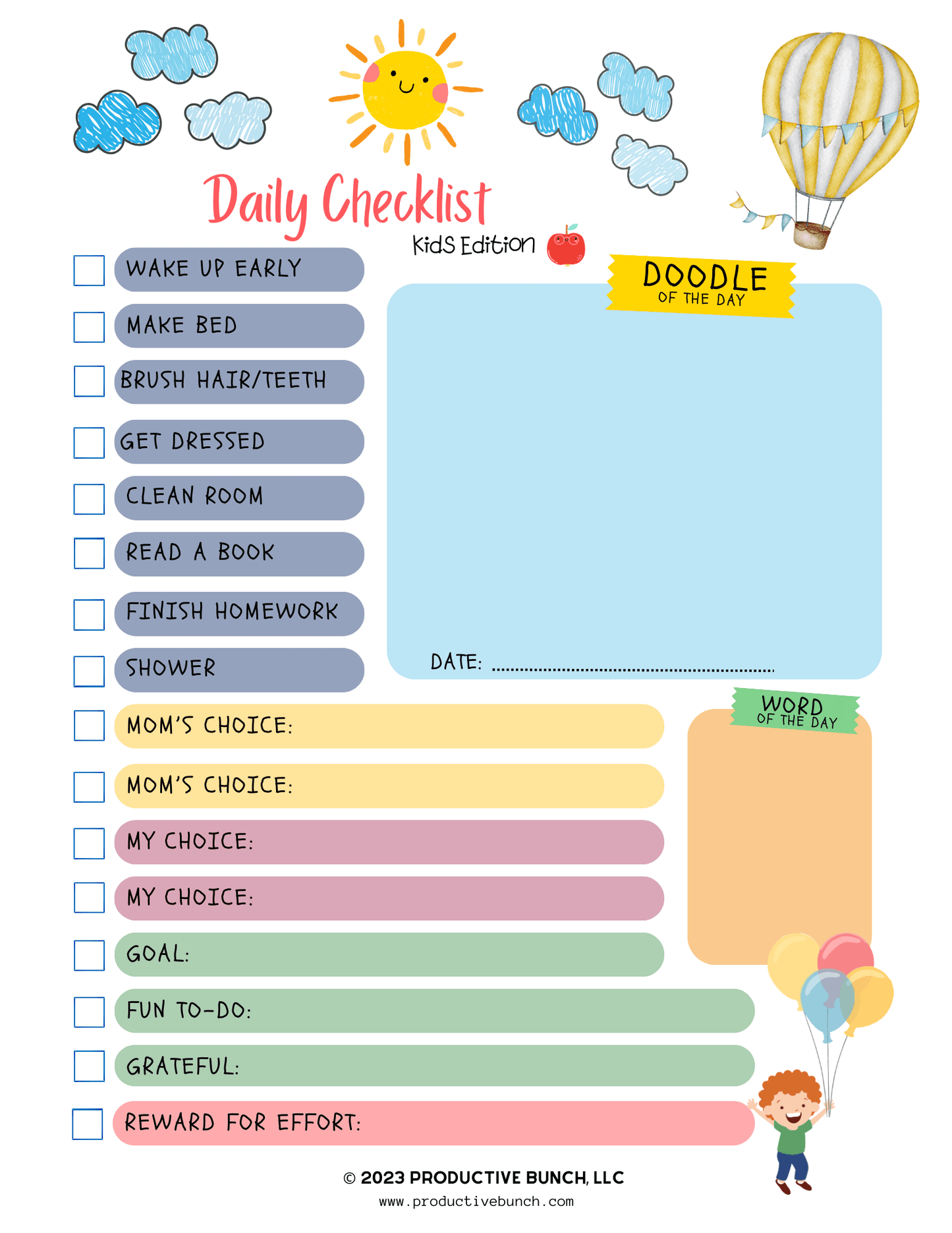 Daily Checklist Kids Edition
