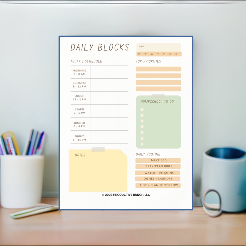 Optimize homeschooling with a daily block schedule pad homeschool edition. Stay organized!